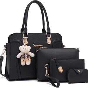 Women's Fashion Handbags Tote Bags Shoulder Bag Top Handle Satchel Purse Set 4pc